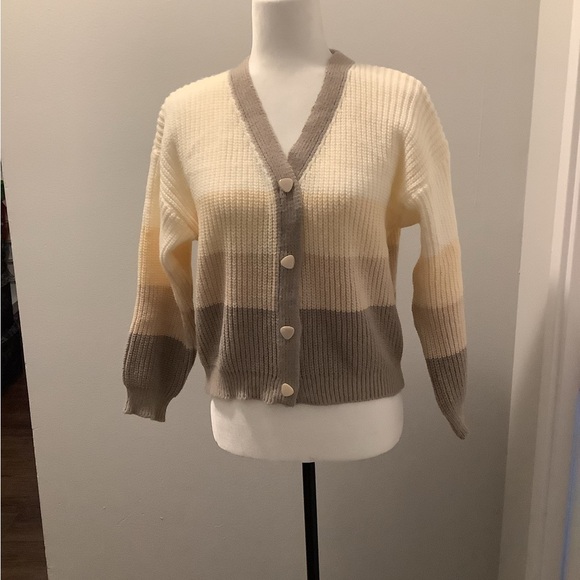 Striped Cream and Gray Women's Sweater - Picture 1 of 5